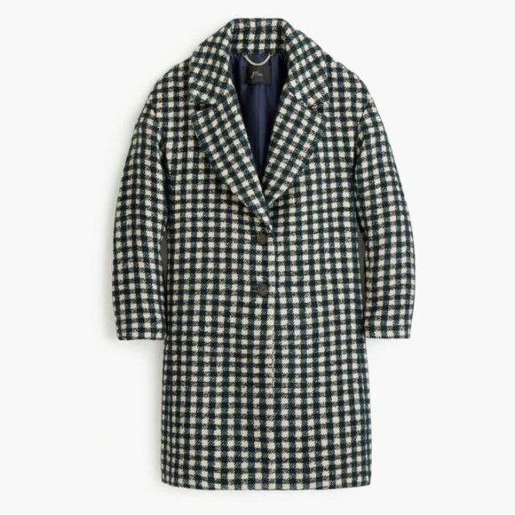 NWT J.Crew Oversized Topcoat in Ivory Black Green Check Tweed Wool Coat 6 $228 - Picture 1 of 9
